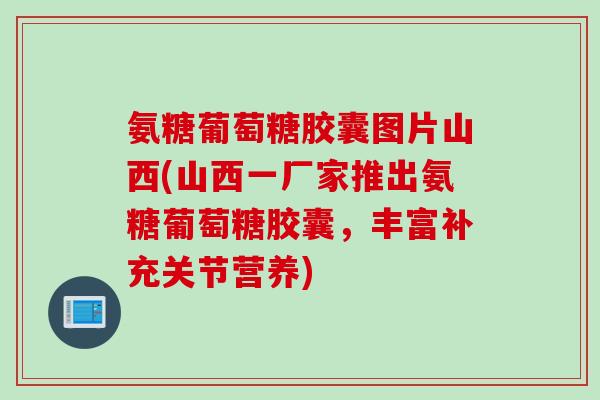 氨糖葡萄糖胶囊图片山西(山西一厂家推出氨糖葡萄糖胶囊，丰富补充关节营养)