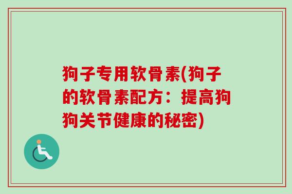 狗子专用软骨素(狗子的软骨素配方：提高狗狗关节健康的秘密)