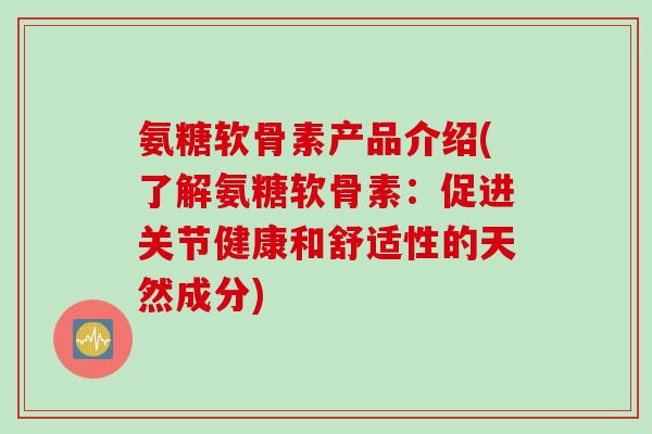 氨糖软骨素产品介绍(了解氨糖软骨素：促进关节健康和舒适性的天然成分)