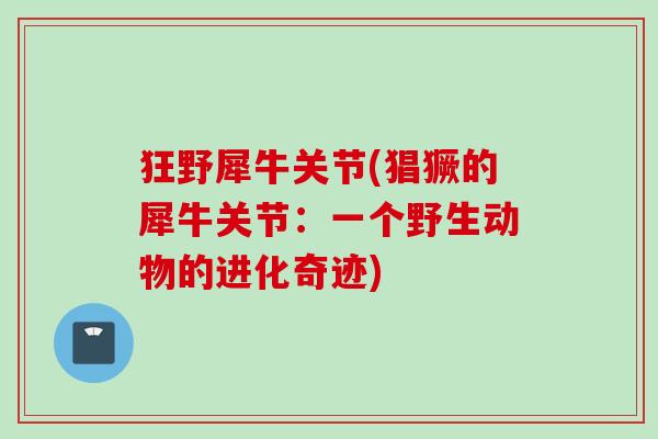 狂野犀牛关节(猖獗的犀牛关节：一个野生动物的进化奇迹)