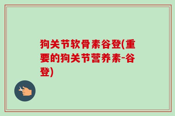 狗关节软骨素谷登(重要的狗关节营养素-谷登)
