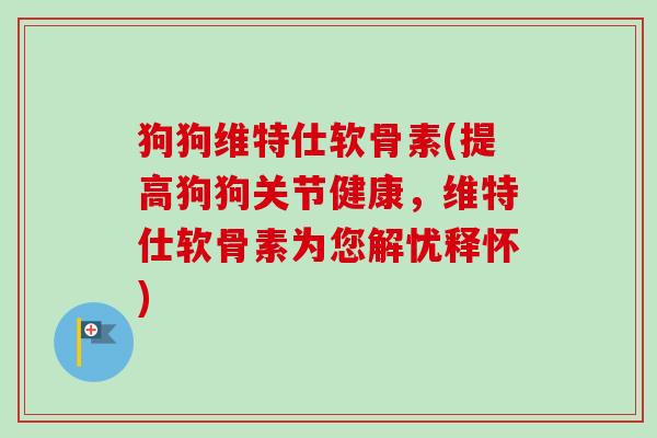 狗狗维特仕软骨素(提高狗狗关节健康，维特仕软骨素为您解忧释怀)