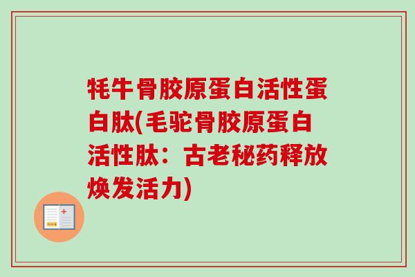牦牛骨胶原蛋白活性蛋白肽(毛驼骨胶原蛋白活性肽：古老秘药释放焕发活力)