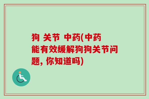 狗 关节 中药(中药能有效缓解狗狗关节问题, 你知道吗)