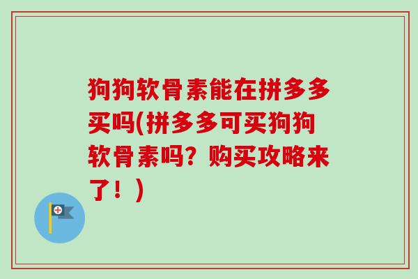 狗狗软骨素能在拼多多买吗(拼多多可买狗狗软骨素吗？购买攻略来了！)