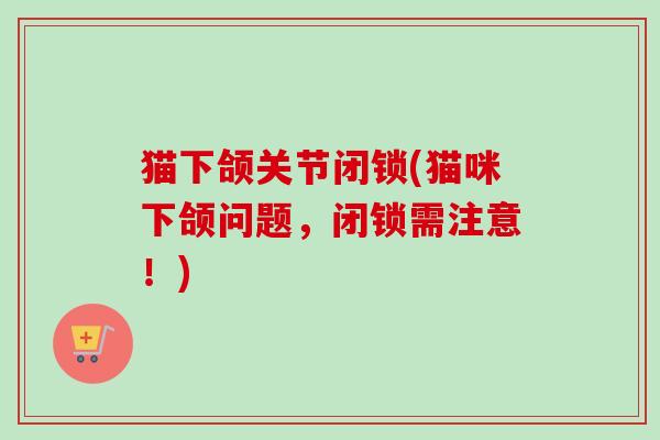 猫下颌关节闭锁(猫咪下颌问题，闭锁需注意！)
