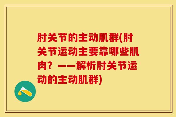 肘关节的主动肌群(肘关节运动主要靠哪些肌肉？——解析肘关节运动的主动肌群)