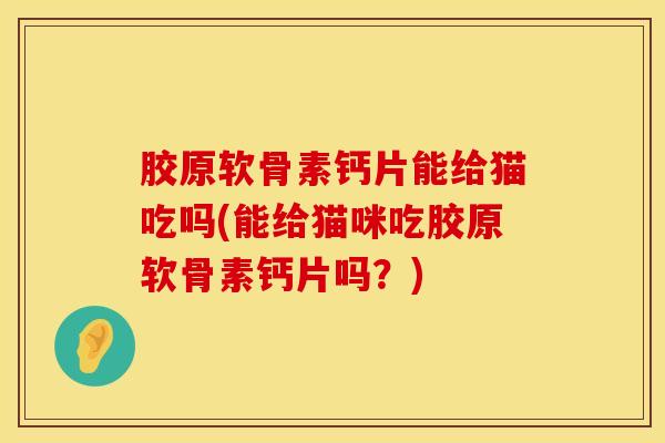 胶原软骨素钙片能给猫吃吗(能给猫咪吃胶原软骨素钙片吗？)