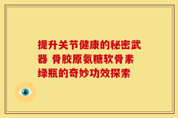 提升关节健康的秘密武器 骨胶原氨糖软骨素绿瓶的奇妙功效探索