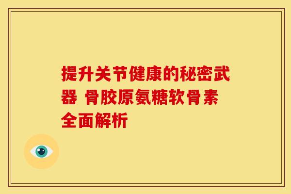 提升关节健康的秘密武器 骨胶原氨糖软骨素全面解析