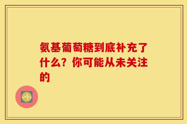 氨基葡萄糖到底补充了什么？你可能从未关注的